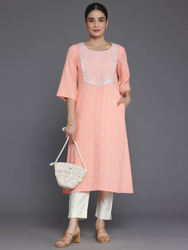 Peach Woven Design Rayon Straight Kurta