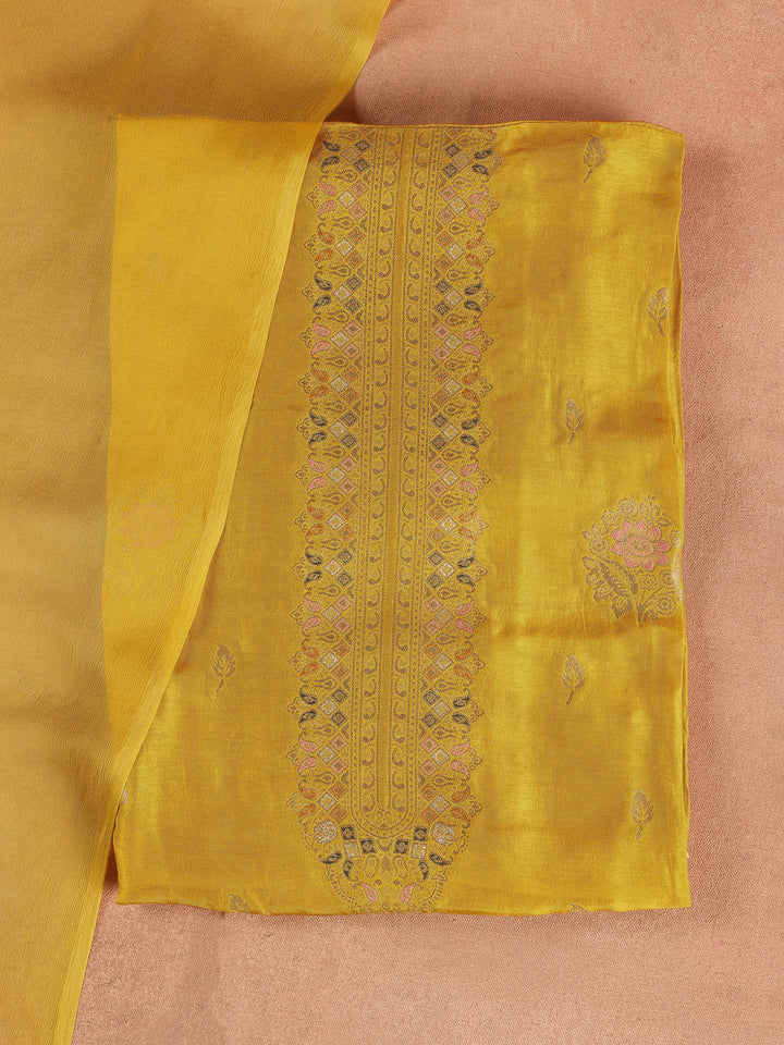 Mustard Embroidered Silk Blend Dress Material With Dupatta