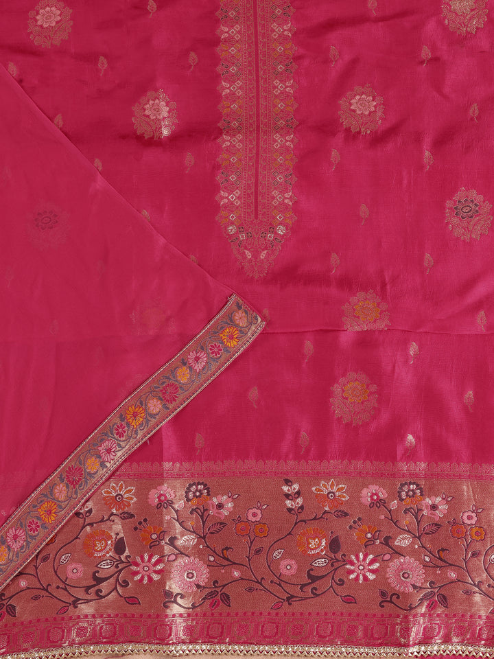 Pink Woven Design Silk Blend Dress Material With Dupatta