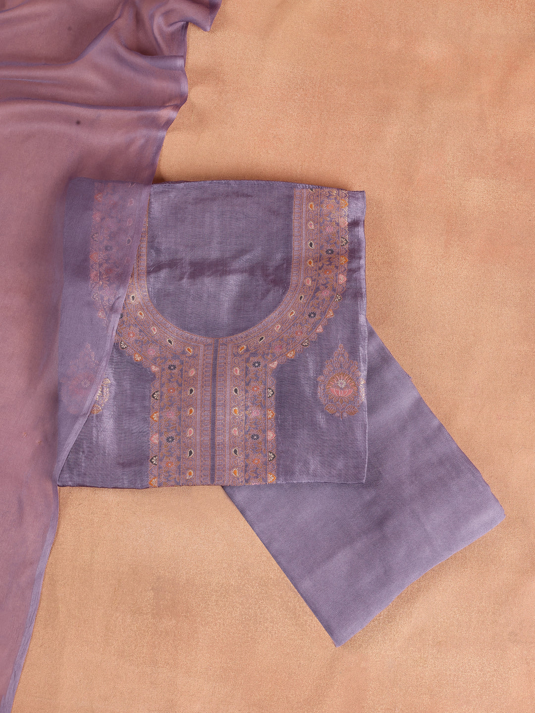 Purple Woven Design Silk Blend Dress Material With Dupatta