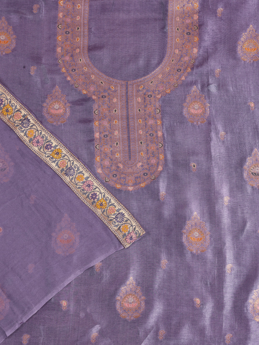 Purple Woven Design Silk Blend Dress Material With Dupatta