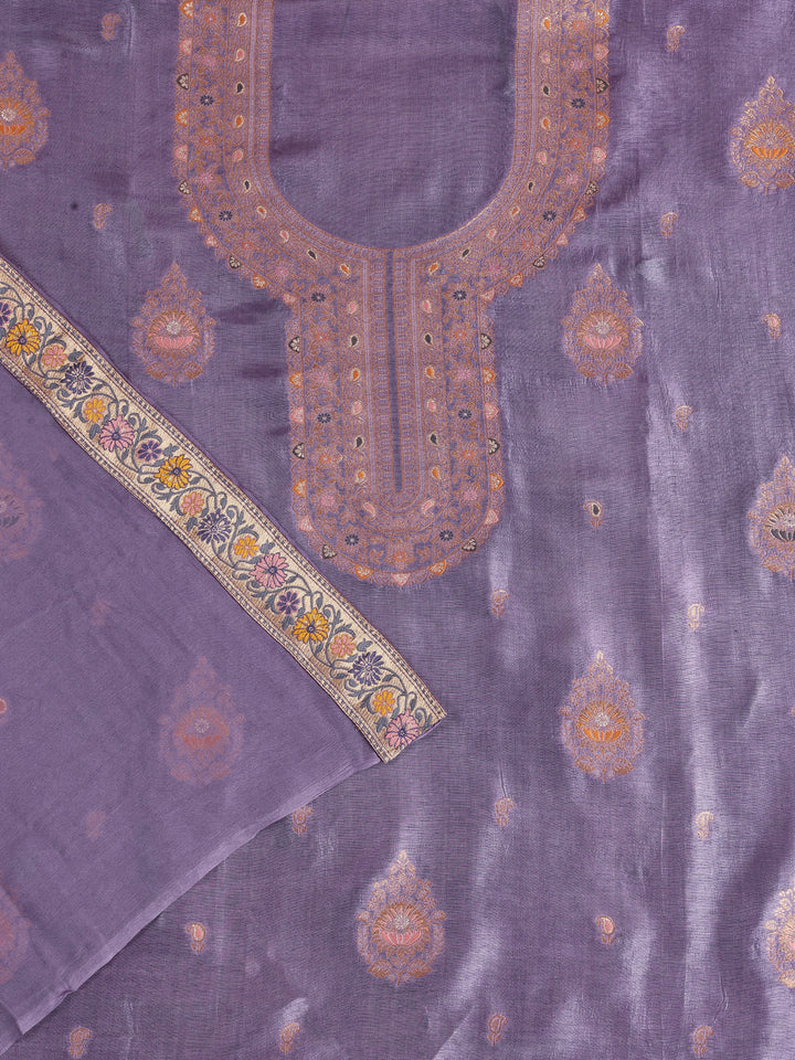 Purple Woven Design Silk Blend Dress Material With Dupatta