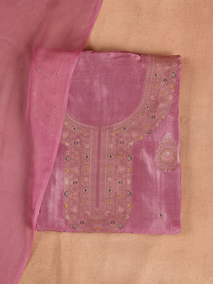 Pink Woven Design Silk Blend Dress Material With Dupatta