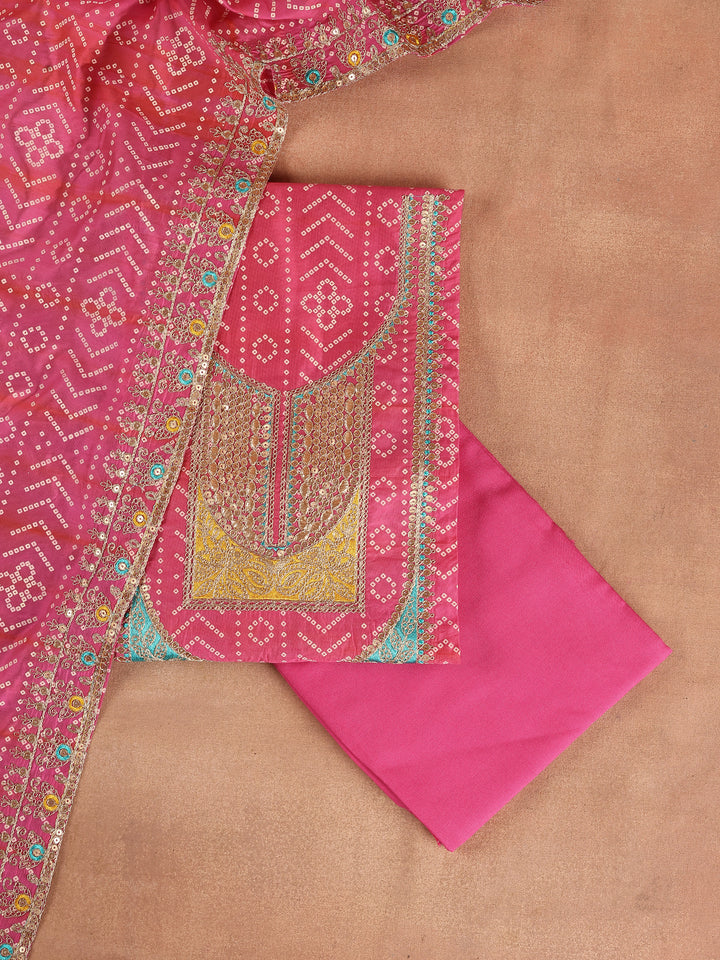 Pink Printed Silk Blend Dress Material With Dupatta