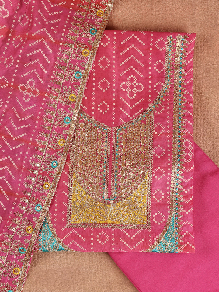 Pink Printed Silk Blend Dress Material With Dupatta