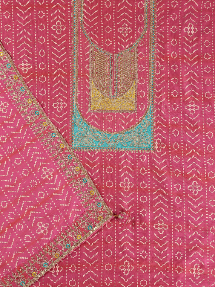 Pink Printed Silk Blend Dress Material With Dupatta