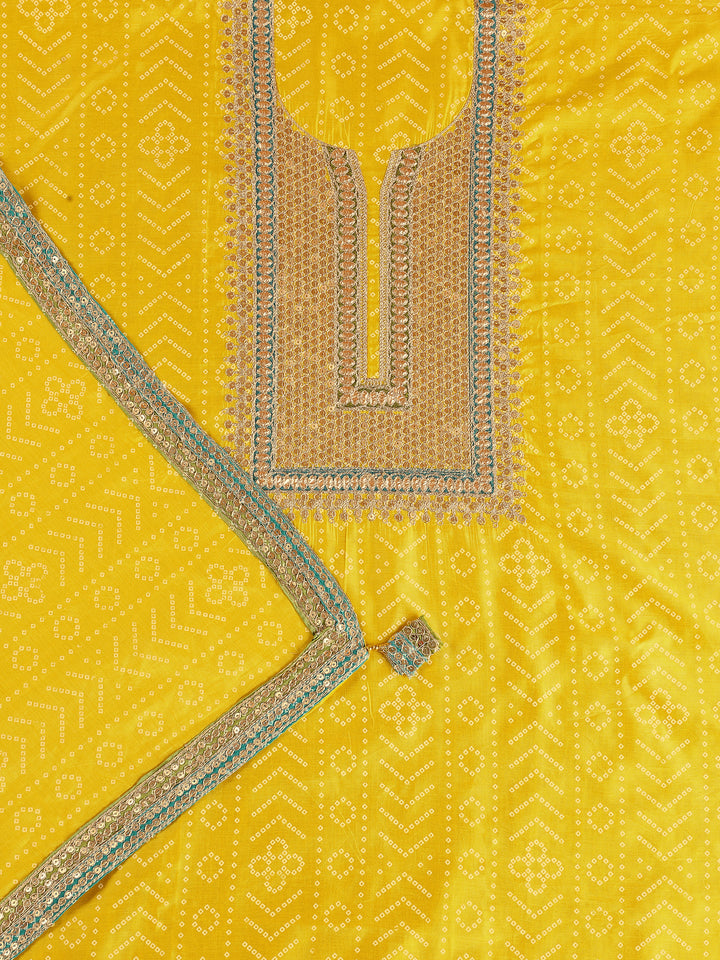 Yellow Embroidered Silk Blend Dress Material With Dupatta
