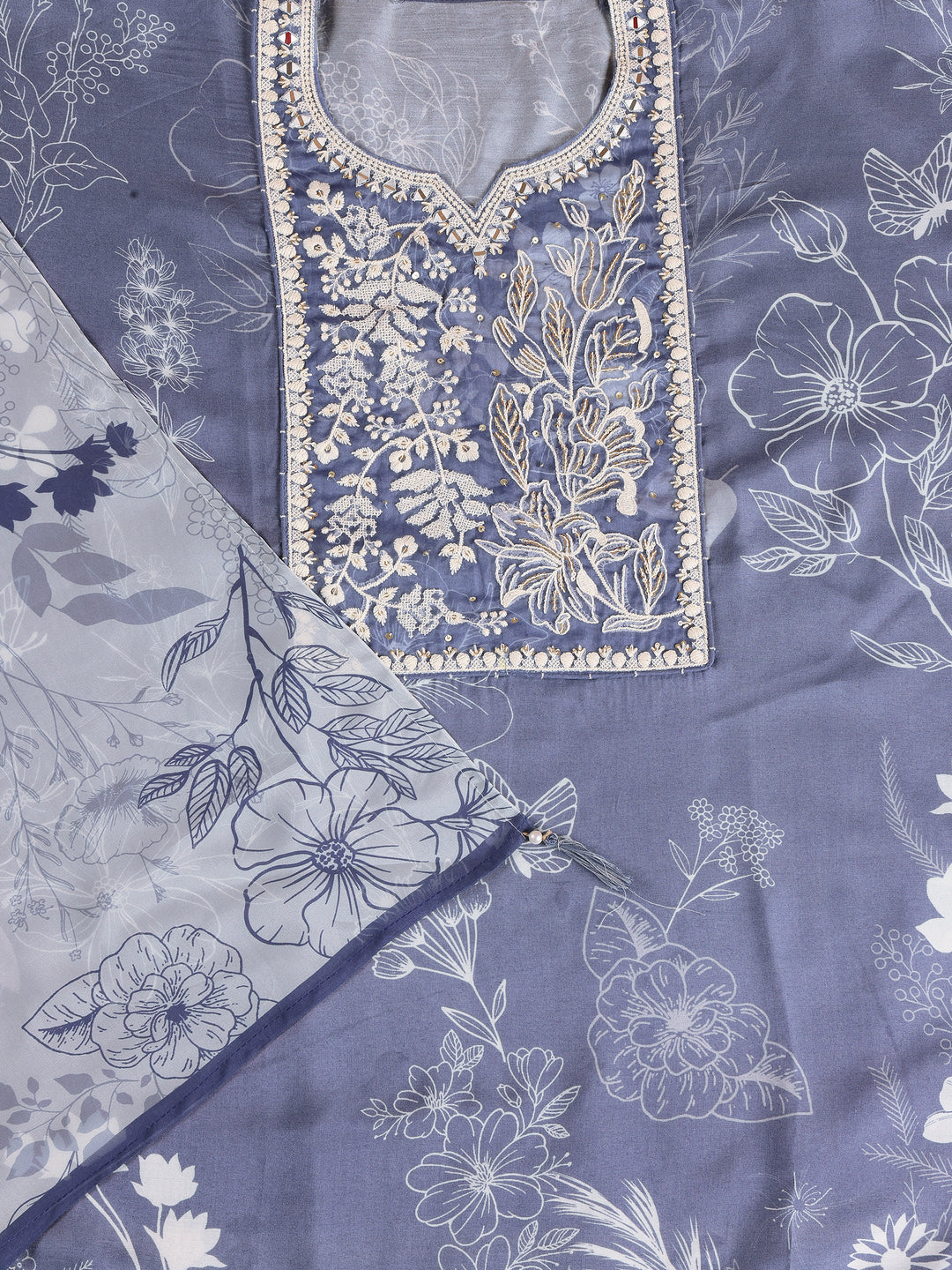 Mauve Printed Silk Blend Semi Stitched Suit Set