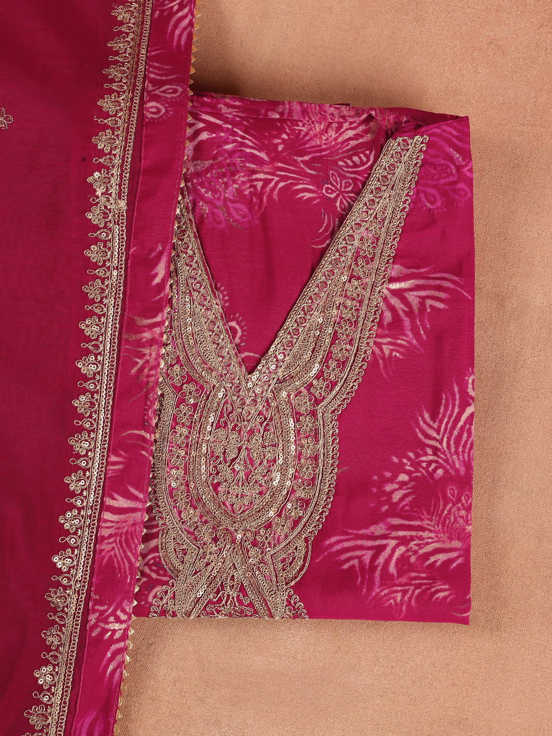 Pink Printed Silk Blend Dress Material With Dupatta