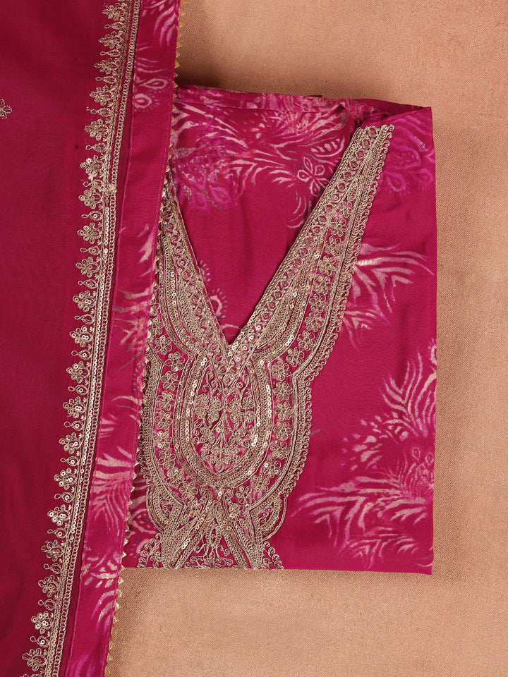 Pink Printed Silk Blend Dress Material With Dupatta