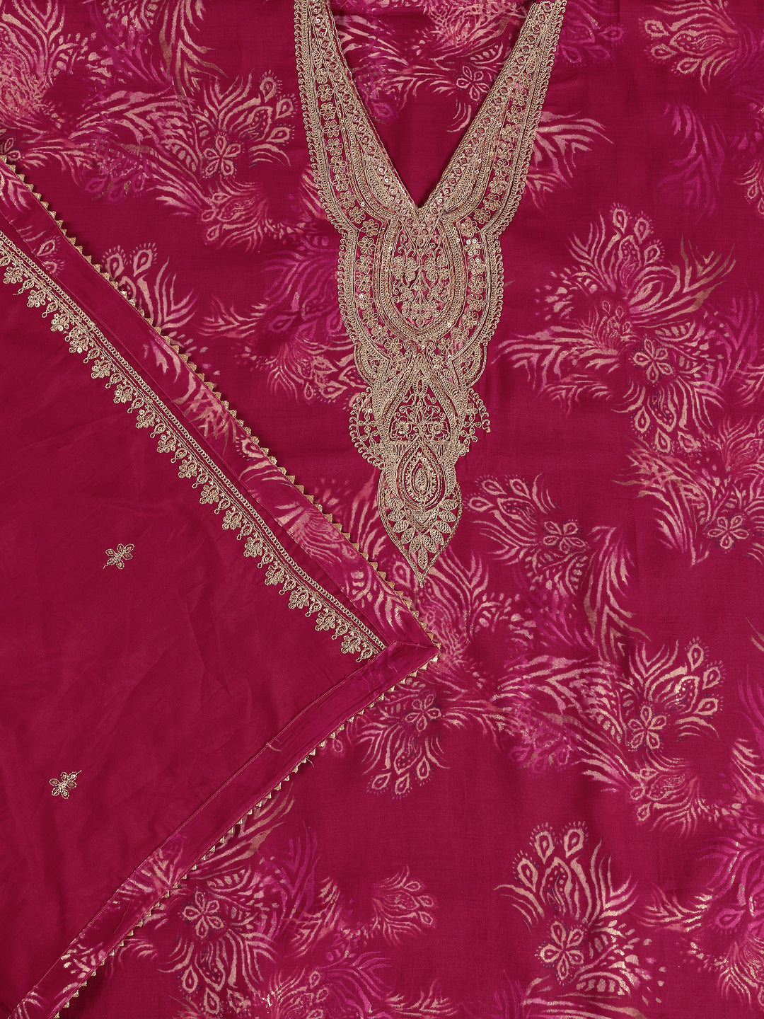Pink Printed Silk Blend Dress Material With Dupatta