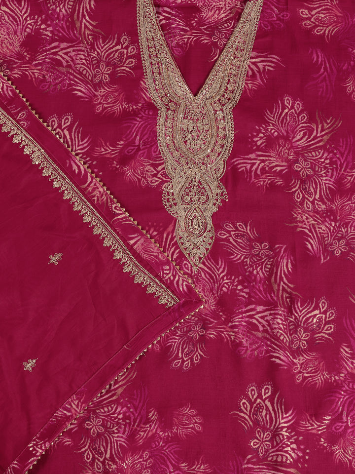 Pink Printed Silk Blend Dress Material With Dupatta