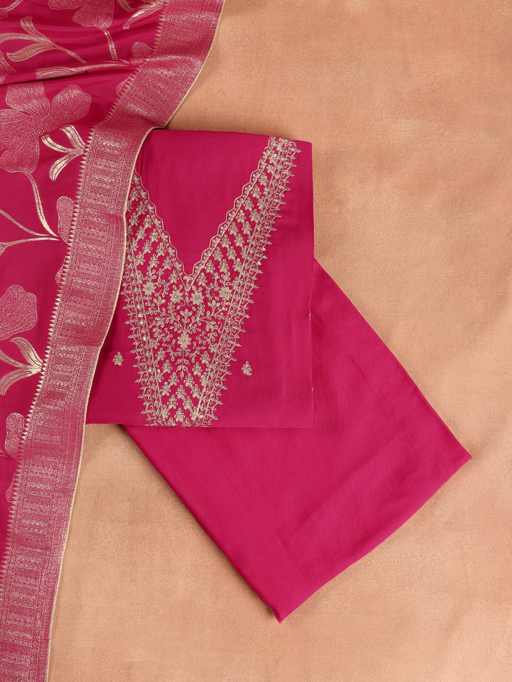 Pink Printed Silk Blend Dress Material With Dupatta