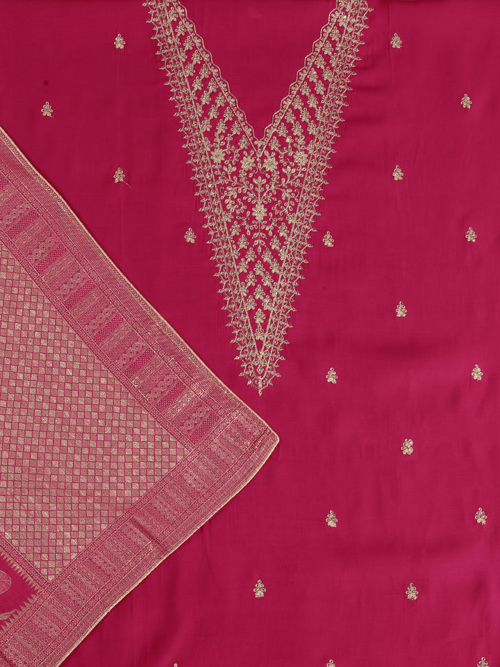 Pink Printed Silk Blend Dress Material With Dupatta