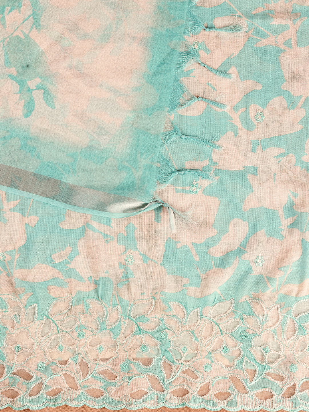 Blue Embroidered Cotton Blend Dress Material With Dupatta
