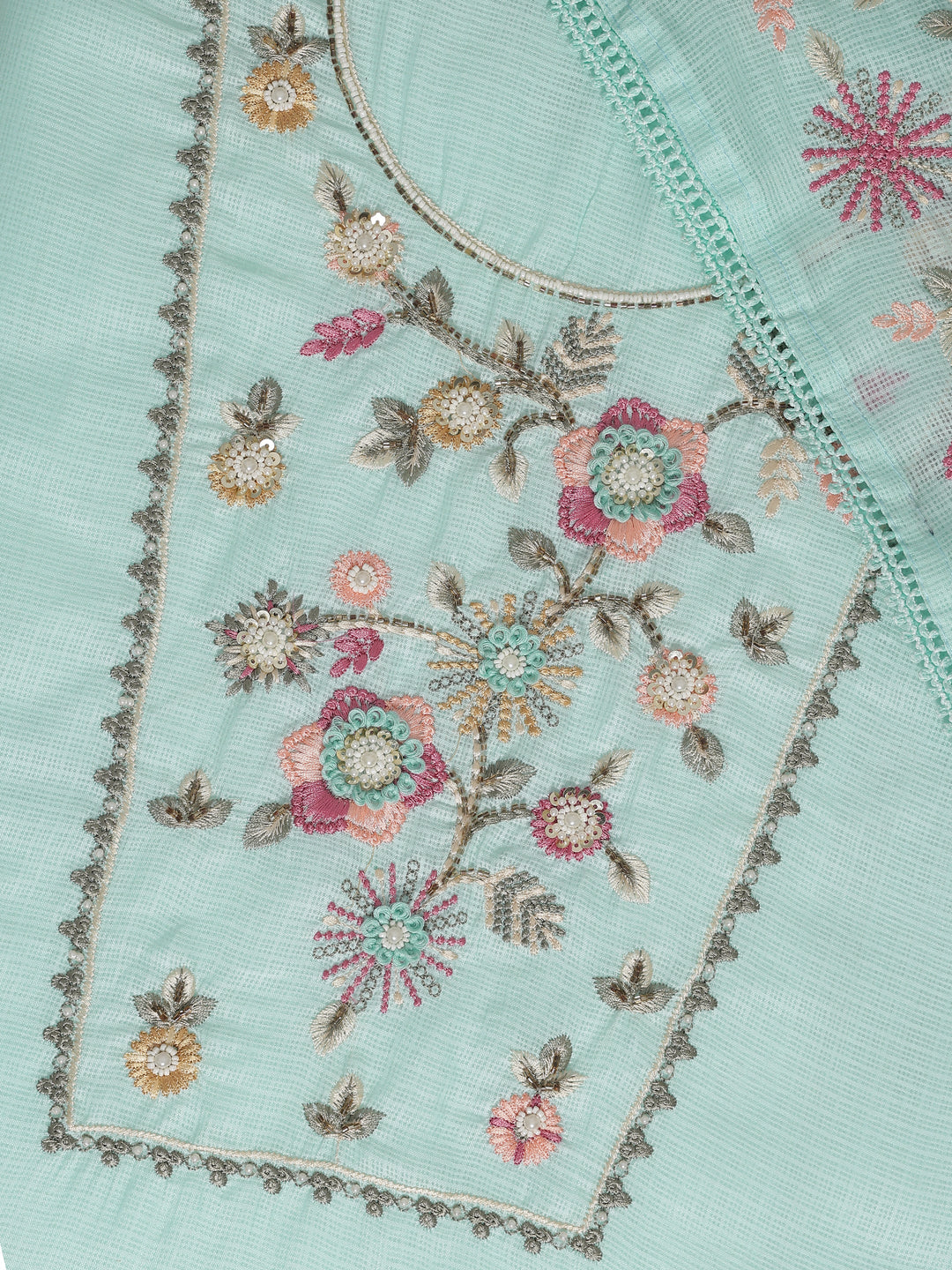 Blue Embroidered Silk blend Dress Material With Dupatta