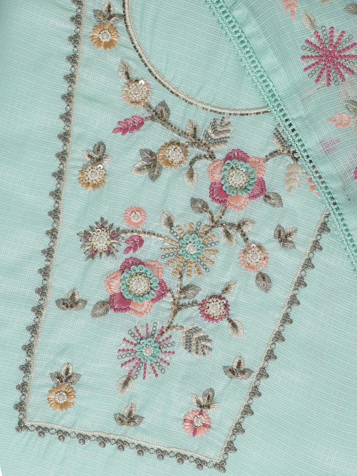 Blue Embroidered Silk blend Dress Material With Dupatta