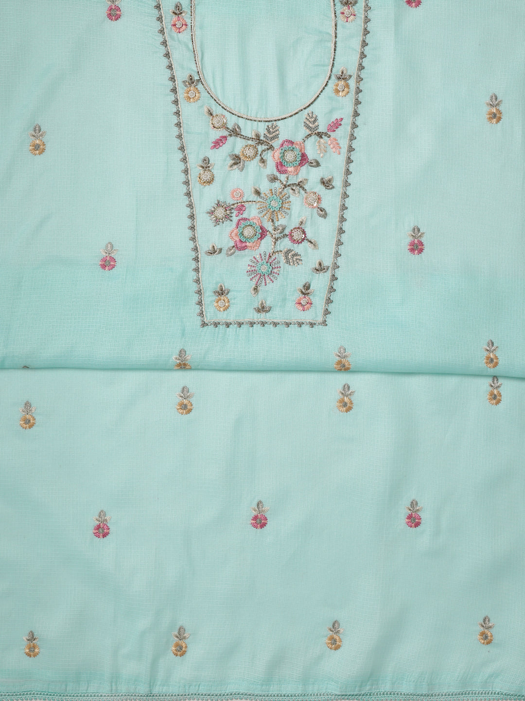 Blue Embroidered Silk blend Dress Material With Dupatta