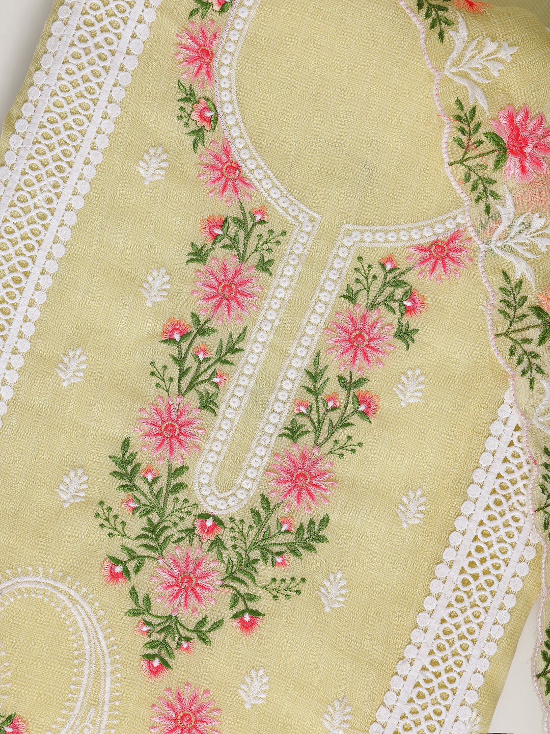 Yellow Embroidered Silk blend Dress Material With Dupatta