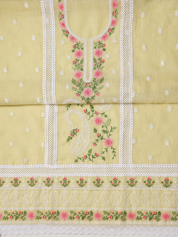 Yellow Embroidered Silk blend Dress Material With Dupatta