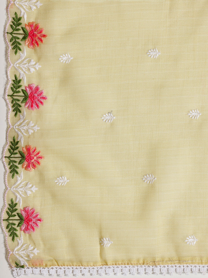 Yellow Embroidered Silk blend Dress Material With Dupatta