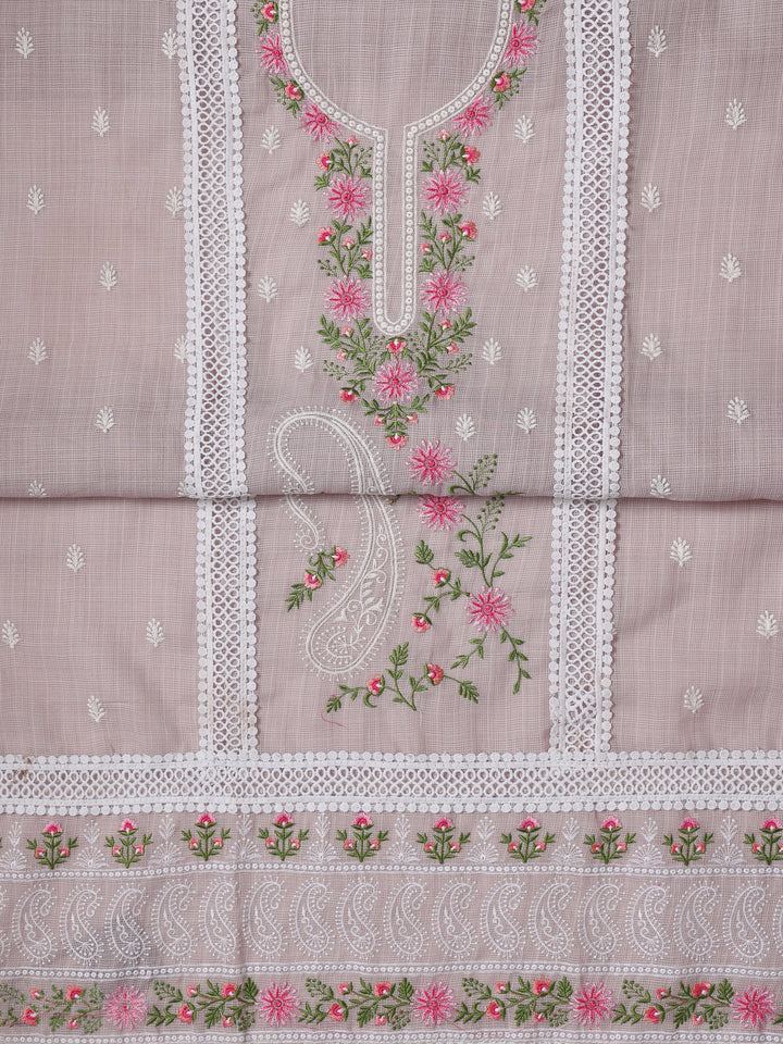 Mauve Embroidered Silk blend Dress Material With Dupatta