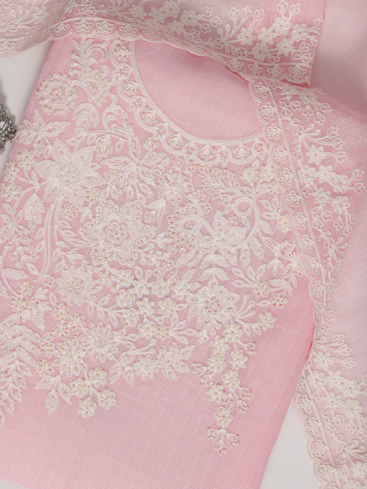 Pink Embroidered Silk blend Dress Material With Dupatta
