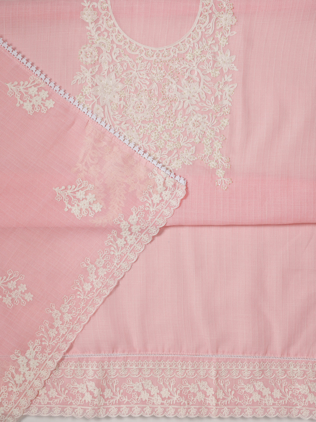 Pink Embroidered Silk blend Dress Material With Dupatta