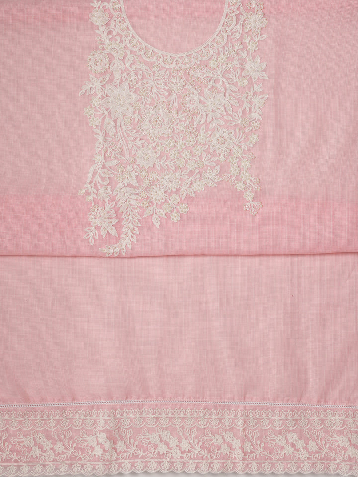 Pink Embroidered Silk blend Dress Material With Dupatta