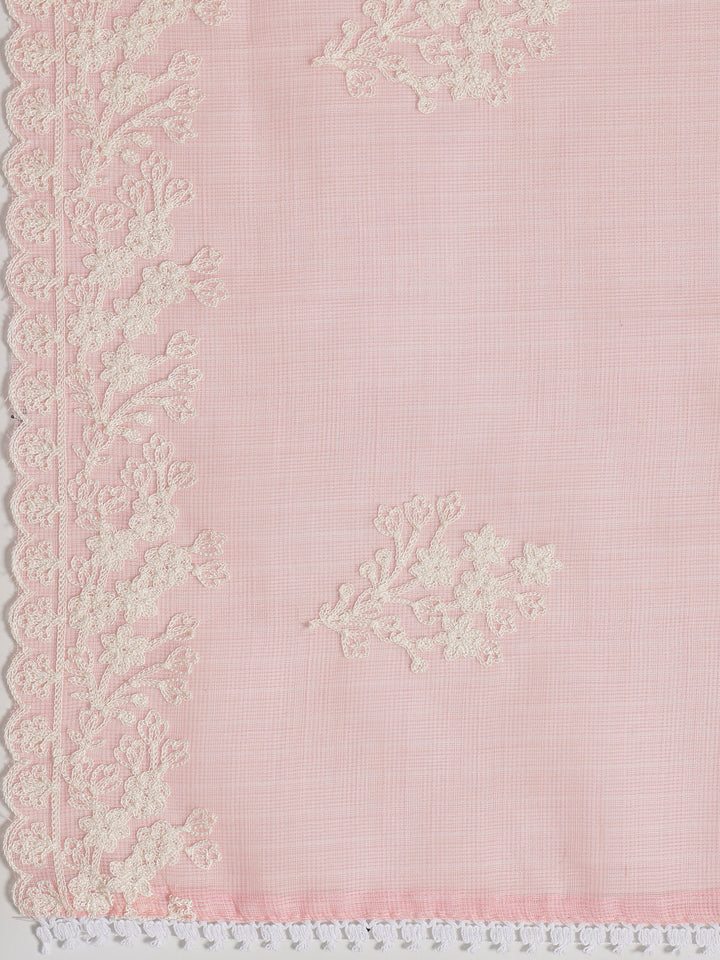 Pink Embroidered Silk blend Dress Material With Dupatta