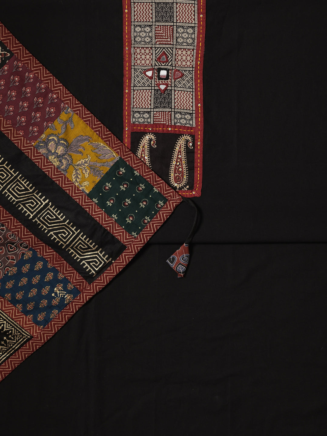 Black Printed Cotton Blend Dress Material With Dupatta