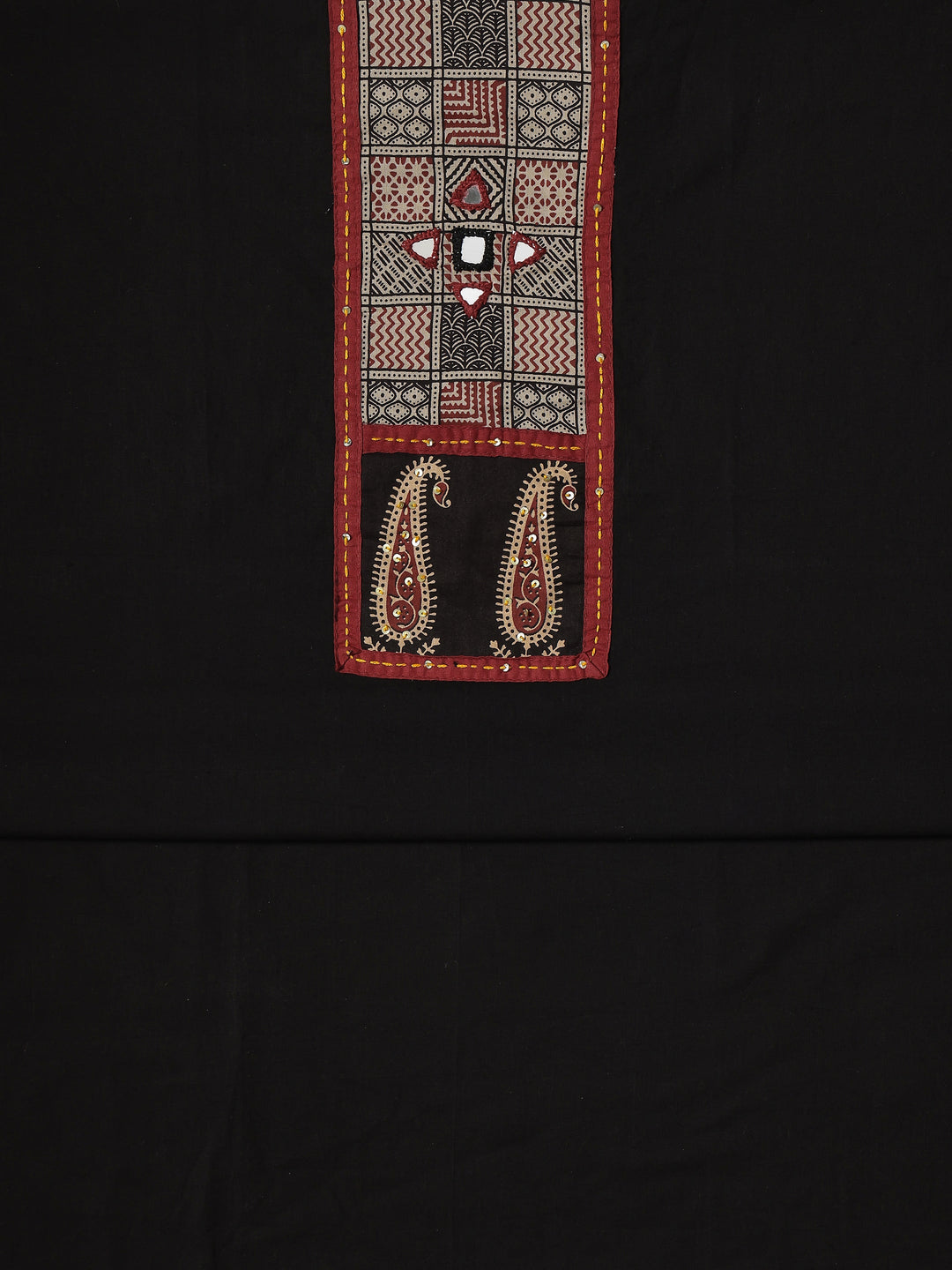 Black Printed Cotton Blend Dress Material With Dupatta