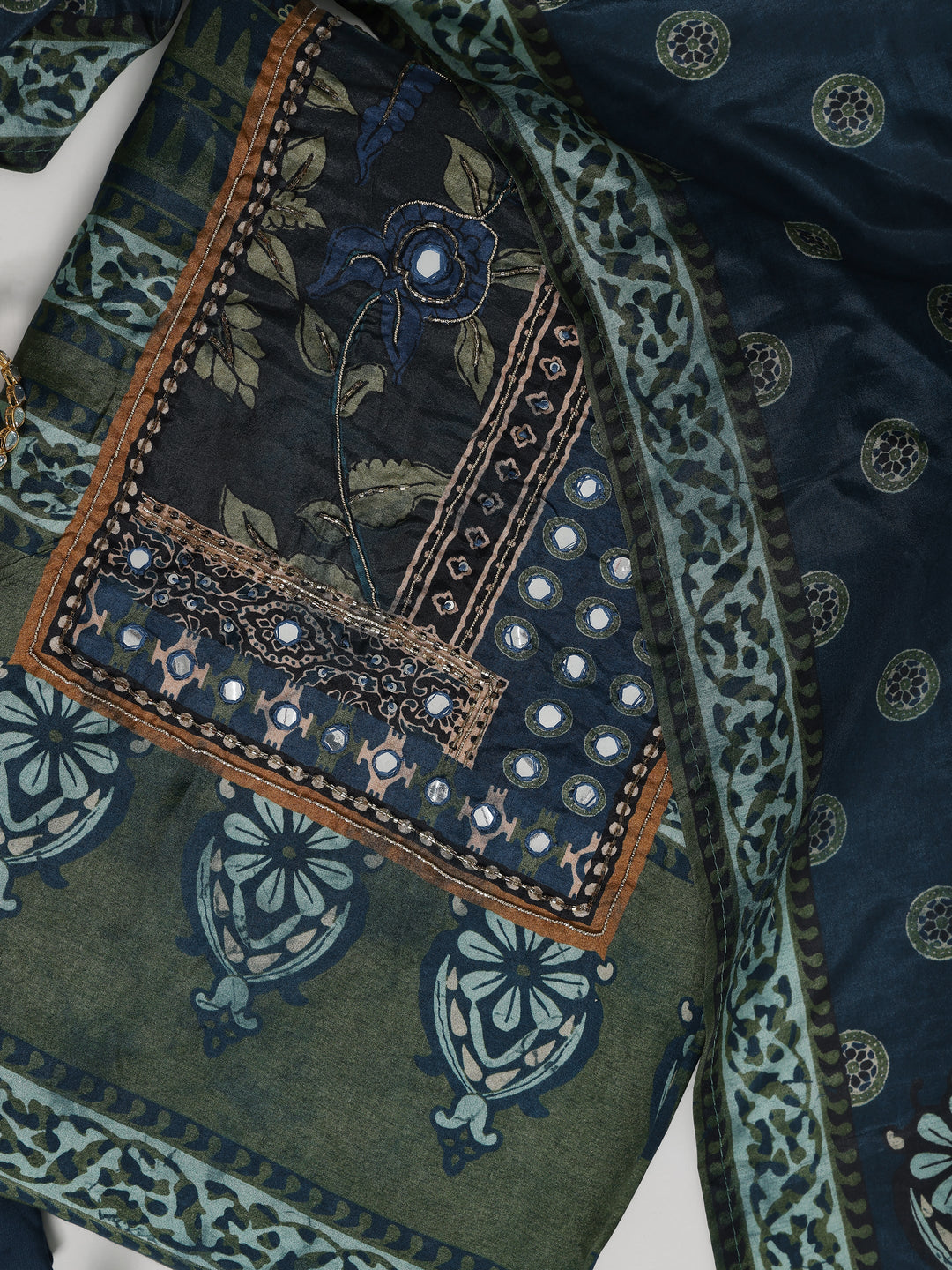 Green Printed Muslin Dress Material With Dupatta