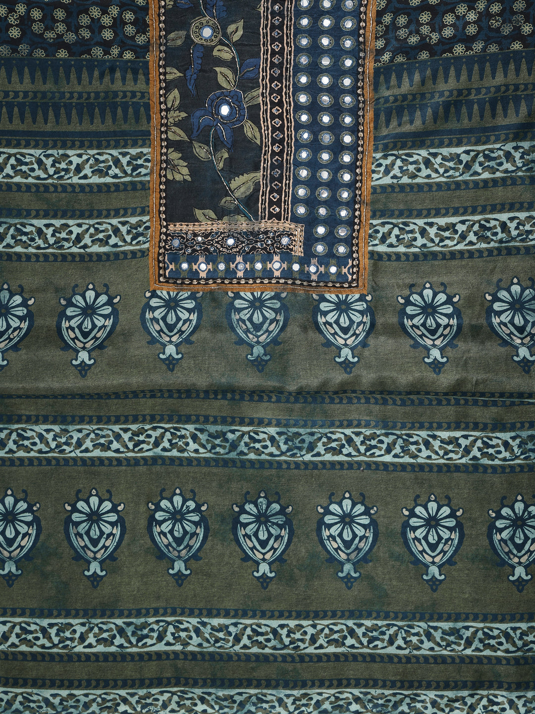 Green Printed Muslin Dress Material With Dupatta