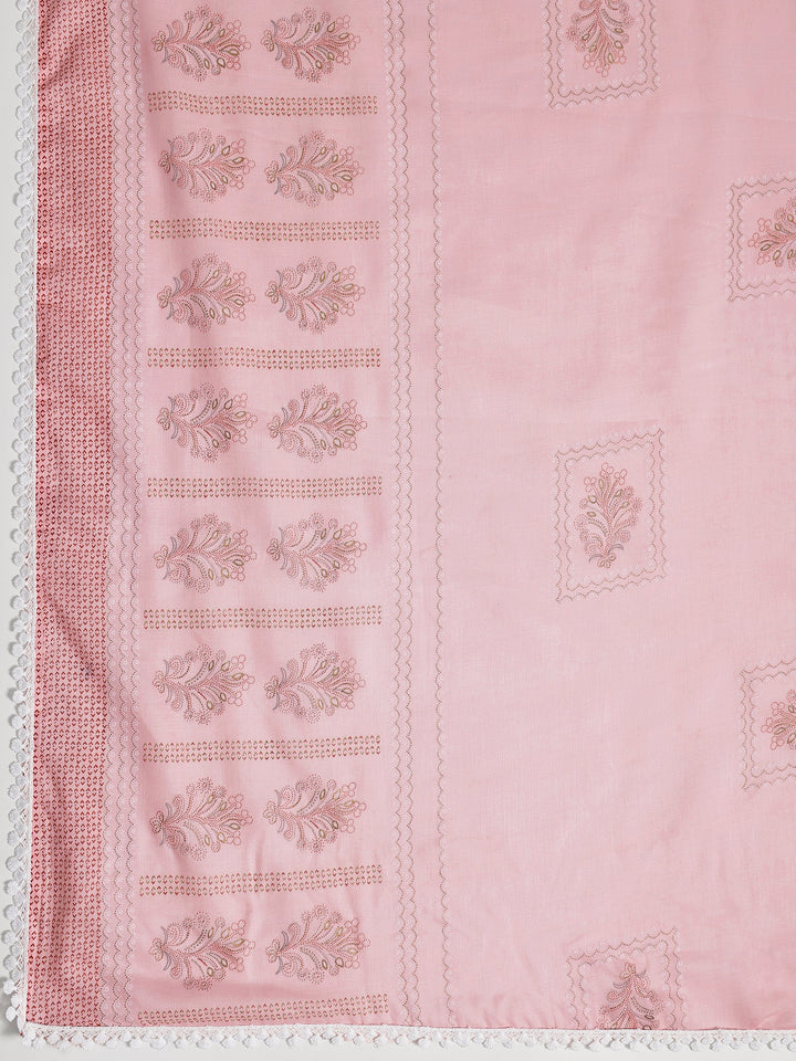 Peach Printed Cotton Blend Dress Material With Dupatta