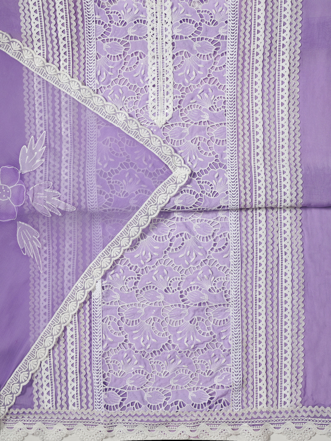 Lavender Embroidered Organza Dress Material With Dupatta