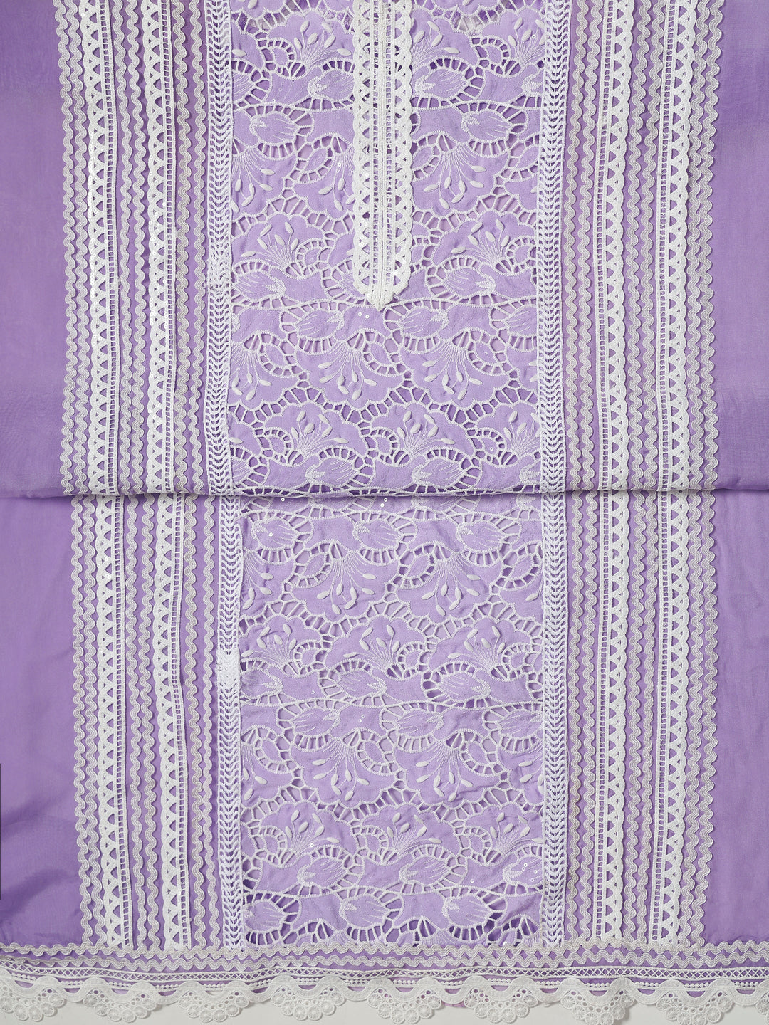 Lavender Embroidered Organza Dress Material With Dupatta