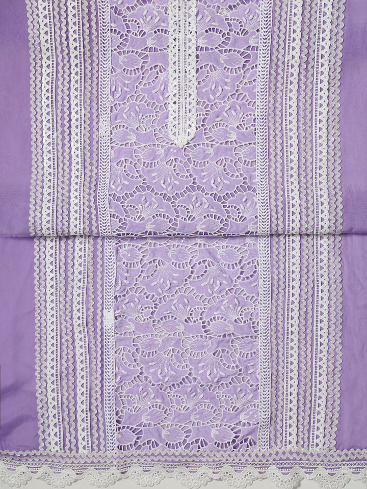 Lavender Embroidered Organza Dress Material With Dupatta