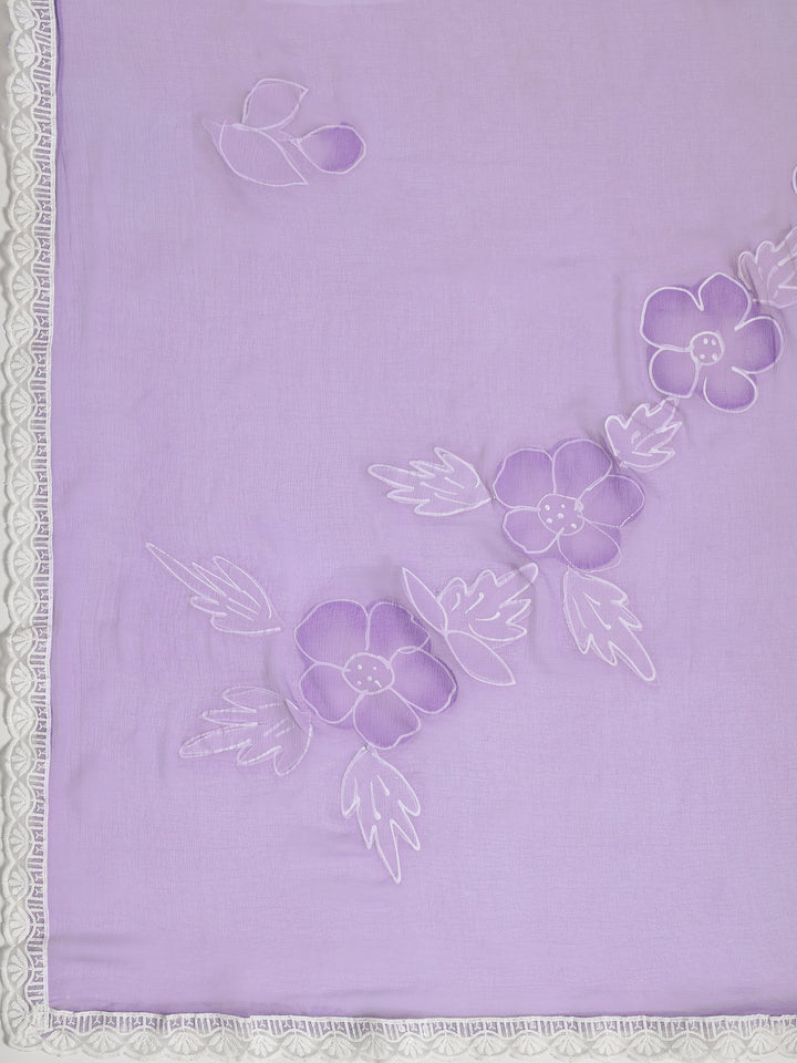 Lavender Embroidered Organza Dress Material With Dupatta
