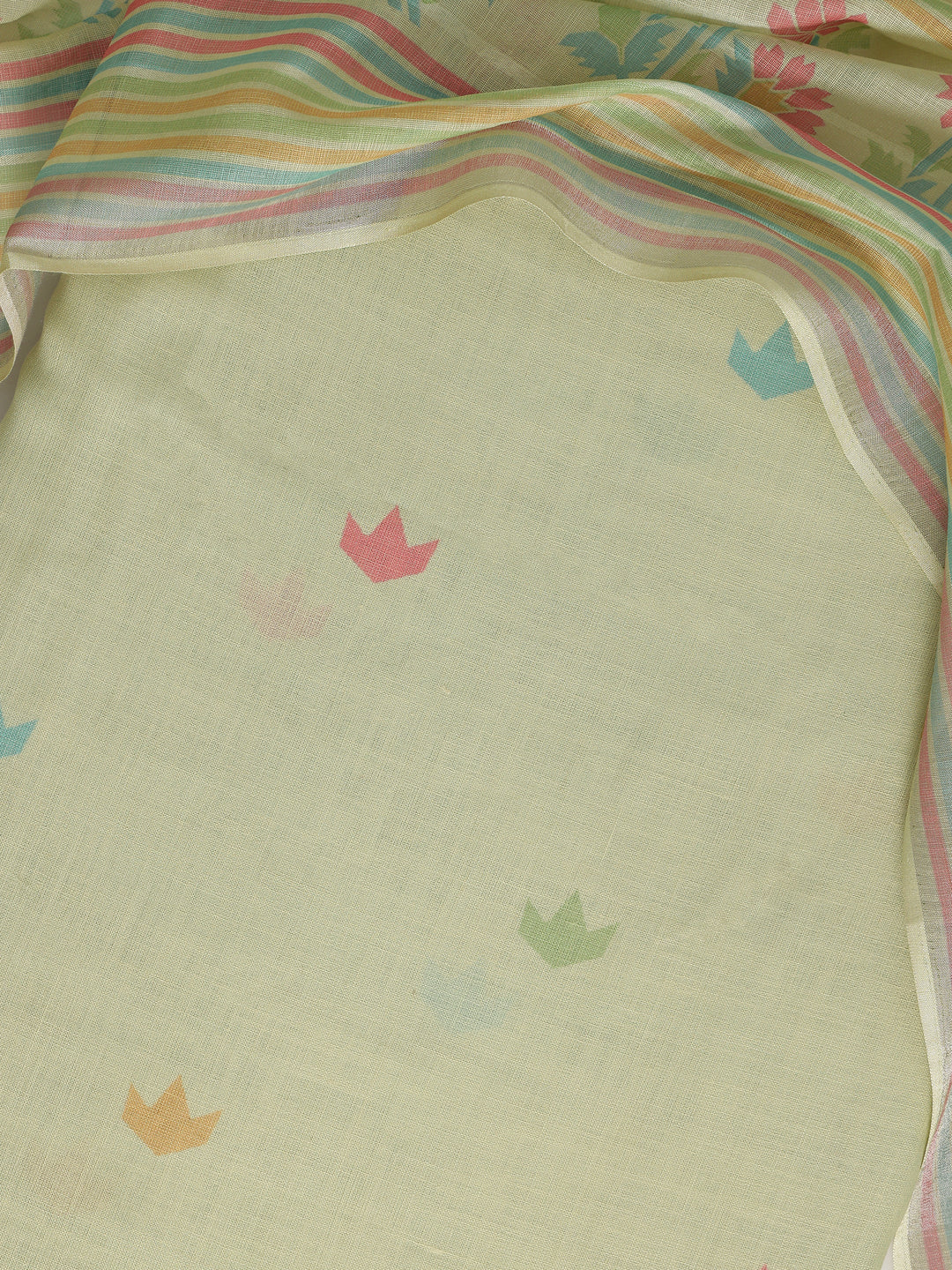 Green Printed Cotton Blend Dress Material With Dupatta