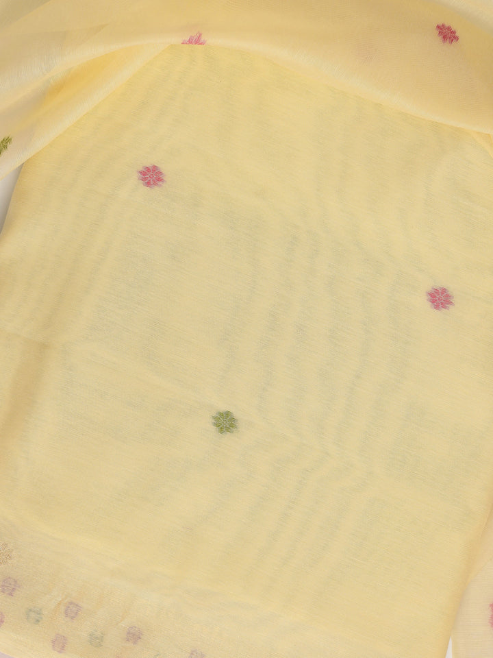 Yellow Woven Design Silk blend Dress Material With Dupatta