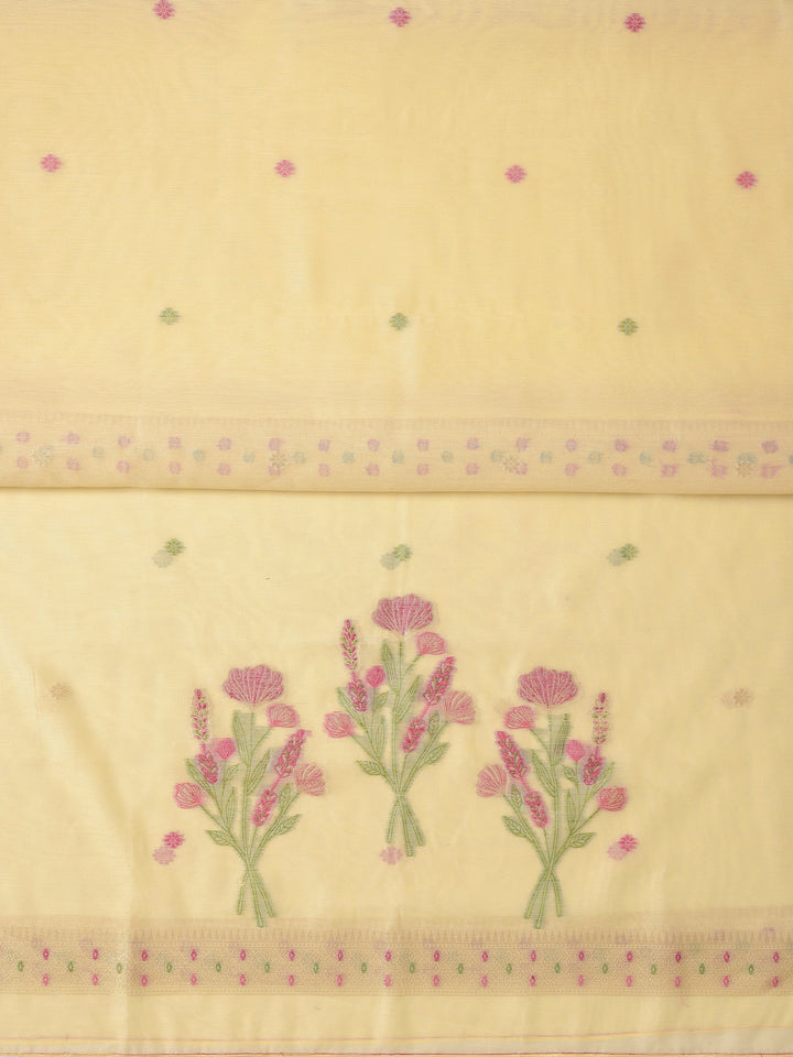 Yellow Woven Design Silk blend Dress Material With Dupatta