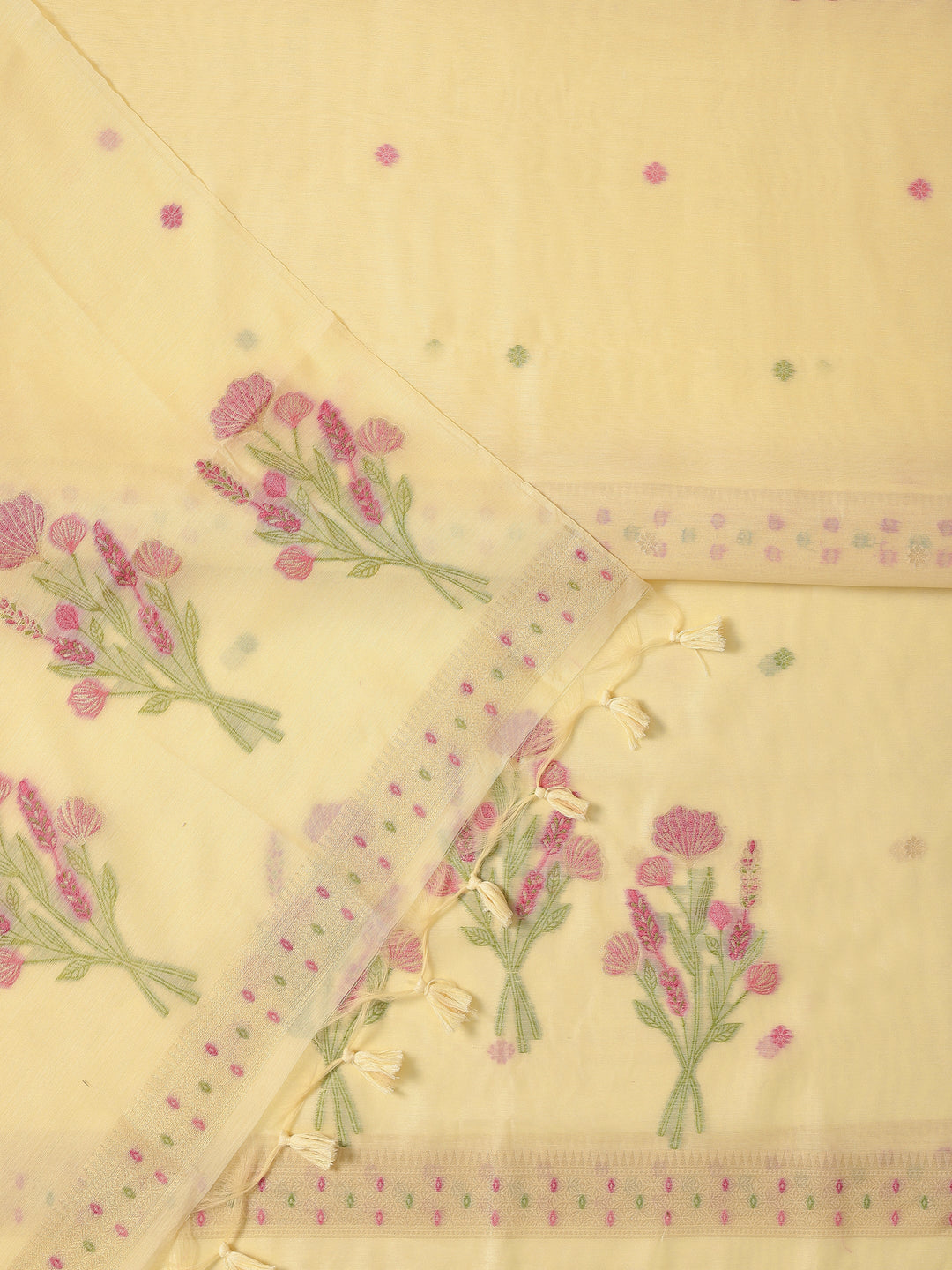 Yellow Woven Design Silk blend Dress Material With Dupatta