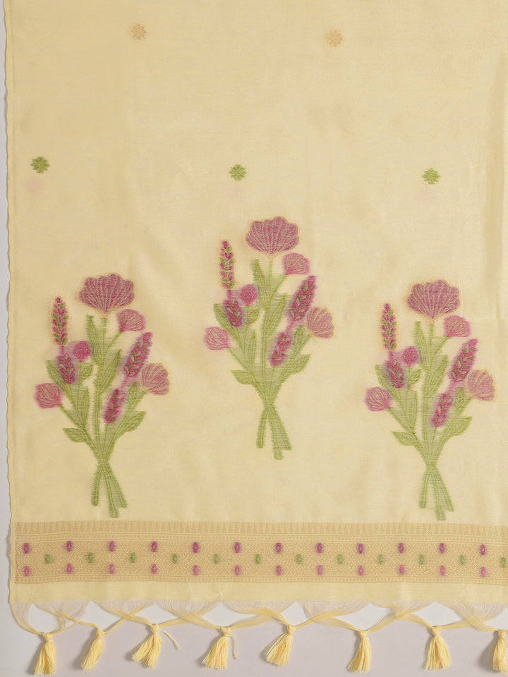 Yellow Woven Design Silk blend Dress Material With Dupatta