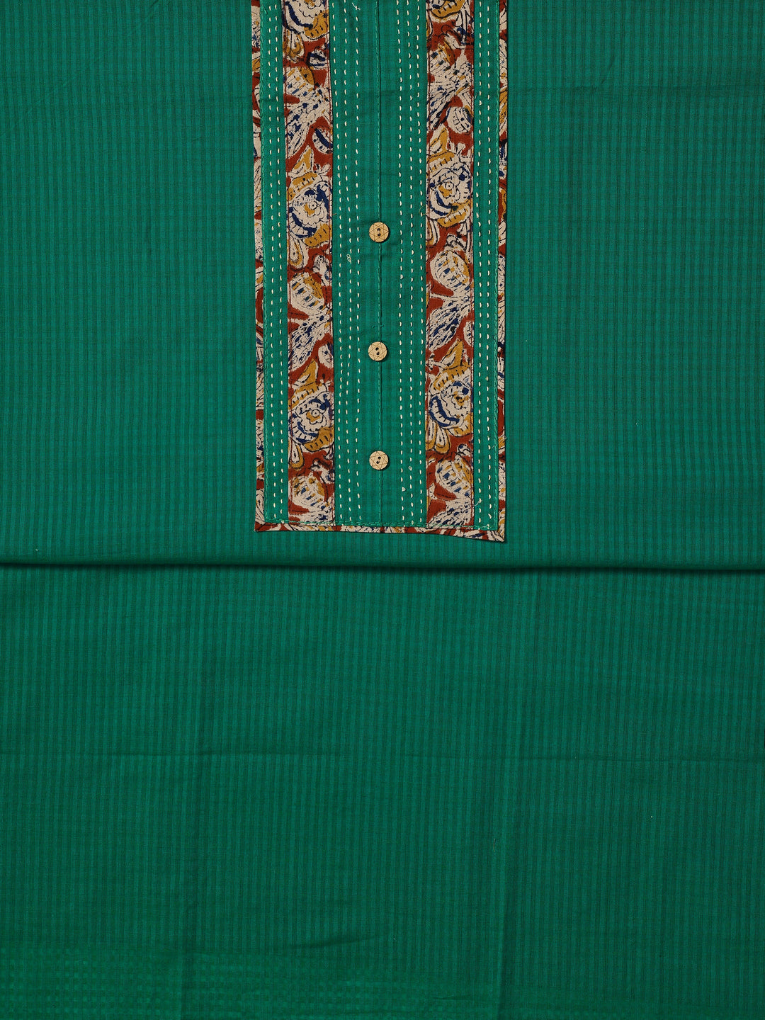 Green Printed Cotton Dress Material With Dupatta