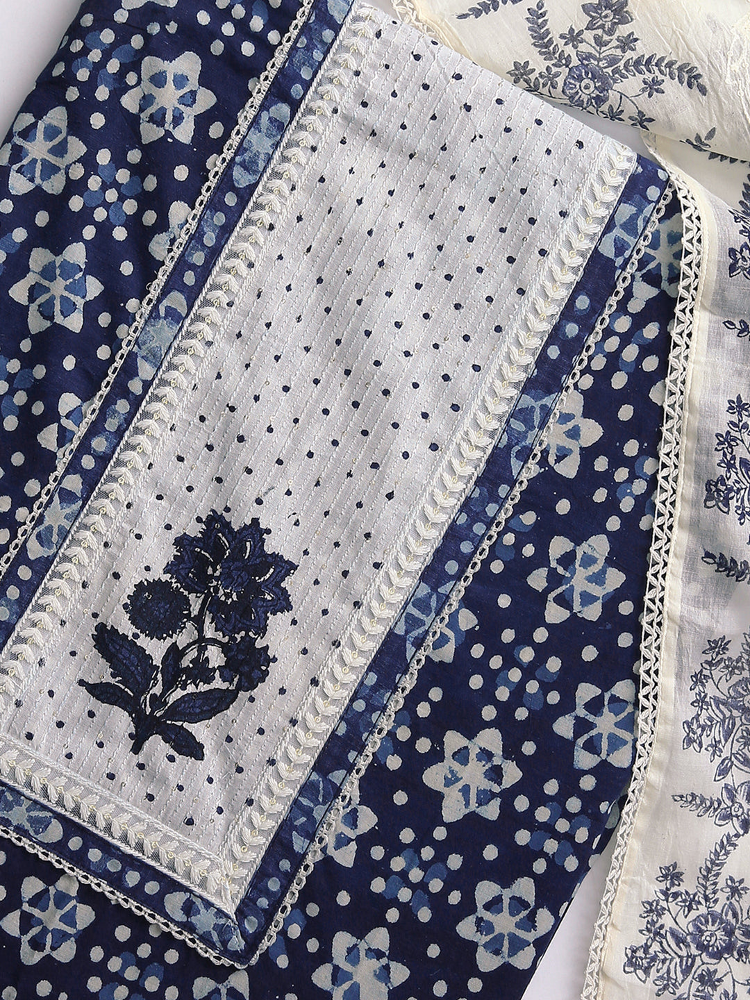 Blue Floral Printed Dress Material With Dupatta