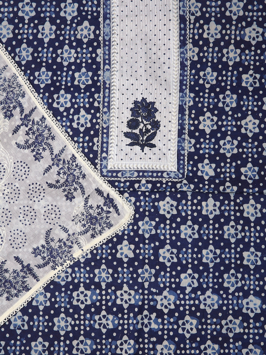 Blue Floral Printed Dress Material With Dupatta