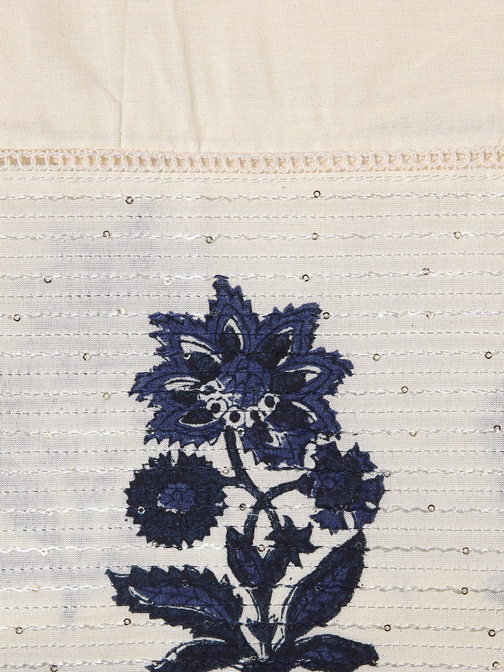 Blue Floral Printed Dress Material With Dupatta