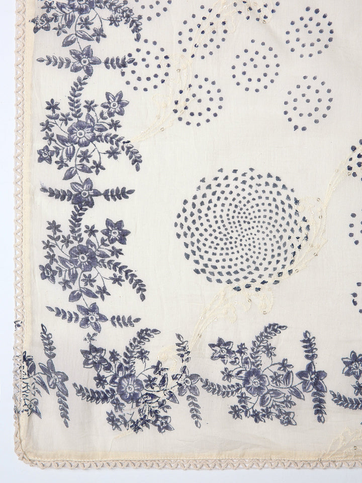 Blue Floral Printed Dress Material With Dupatta