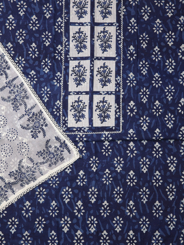 Blue Floral Printed Dress Material With Dupatta